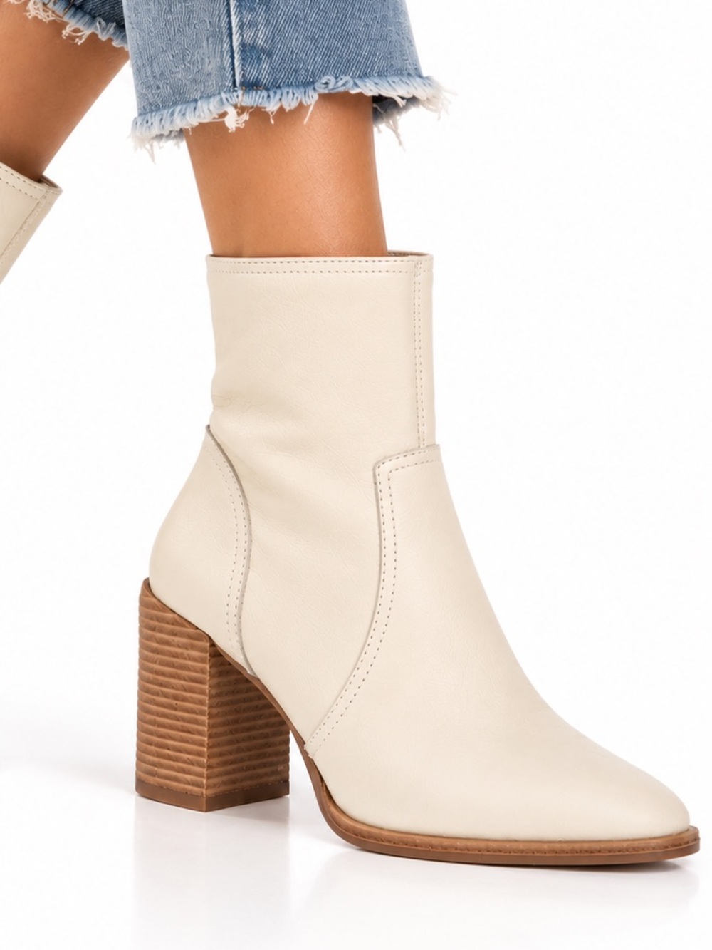 Gianni Bini Cream Stacked Heel Ankle Boots